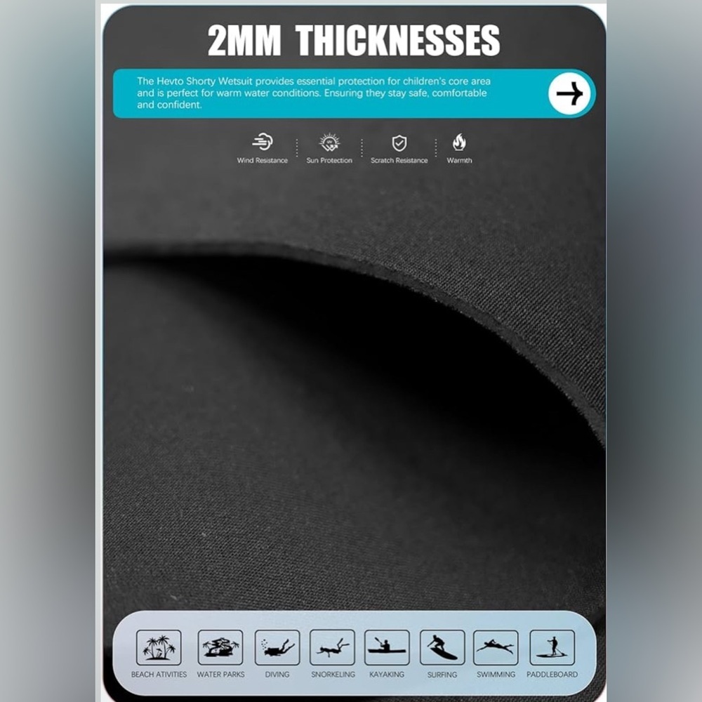 Hevto Kids Wetsuit Shorty for Boys 2mm Neoprene Thermal Front Zip Size 13 - Picture 3 of 8